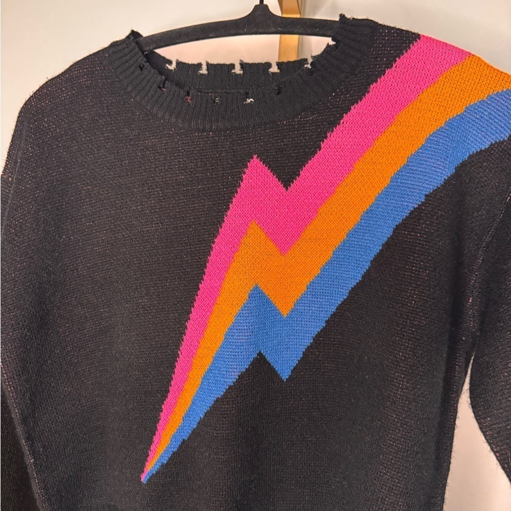 Black Sweater with Multicolor Pattern - Picture 2 of 5